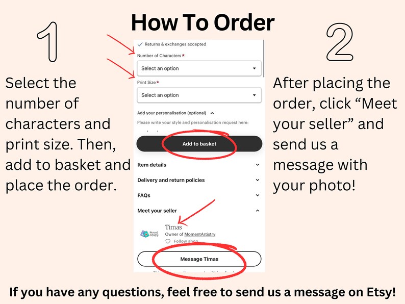 This image explains how to contact the seller on etsy