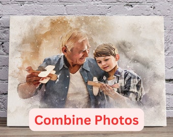 Kombinieren Sie ein Foto mit einem Porträt, fügen Sie geliebte Menschen hinzu, kombinieren Sie Bilder zu einem individuellen Erinnerungsporträt aus einem Fotogeschenk oder einem Elternporträt als Familienfotogeschenk