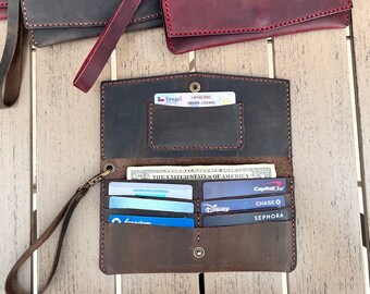 Cartera de chequera para mujer, Monedero de mujer personalizado con correa, Cartera larga de cuero para mujer, regalo para ella, Funda de chequera, Billetera con ajuste para teléfono.