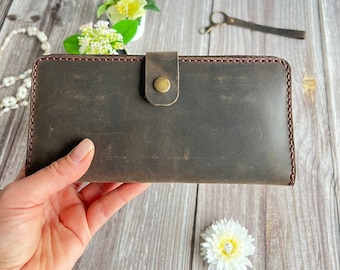 Leather Personalized Long Wallet Women Travel Wallet Purse, Checkbook Wallet, Leather Checkbook Cover, Long Wallet, Phone fits wallet, gift