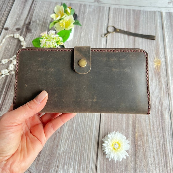 Leather Personalized Long Wallet Women Travel Wallet Purse, Checkbook Wallet, Leather Checkbook Cover, Long Wallet, Phone fits wallet, gift