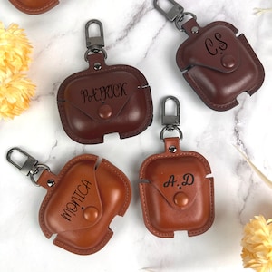 Custom Airpods case leather airpod pro case, personalized airpods 1/2 Monogram AirPod Cover with Keychain Gift for him