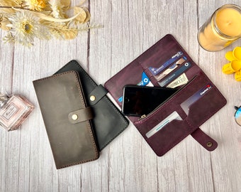 Black Leather wallet women, Personalized checkbook wallet, women card wallet, Women  slim purse, Custom Mother days gift, Leather purse,