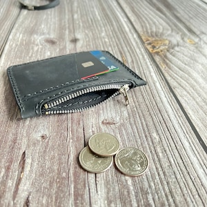 TARJETERO DE CUERO con Cremallera, Monedero Monogram / Titular de tarjeta personalizado Monedero de monedas, billetera minimalista / regalo personalizado para ella