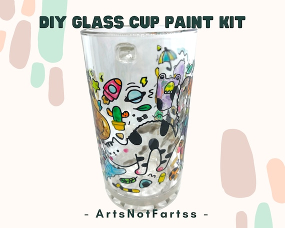 DIY Glass Paint Kit/ Stained Glass Paint Kit / Glass Cup Craft Kit/ Couples  Craft Set Painted Mugs/ Kawaii Aesthetic 