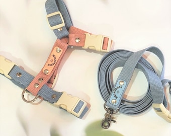 Dog Harness (Leash NOT included) 100% Cotton & Vegan Leather H-Harness for small medium dogs Adjustable Harness for Puppy Dog Gifts