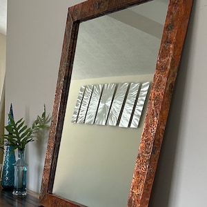 Large Wall Mirror, Bathroom Wall Decor, Mirror Wall Decor,  Vanity Mirror, Custom Frame, Hammered Copper, Home Decor, Decorative Mirror