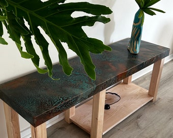 Copper and Maple Console Table with Shelf, Unique Home Decor, Beach House Decor, Copper Sofa Table, Custom Accent Table, Metal Art