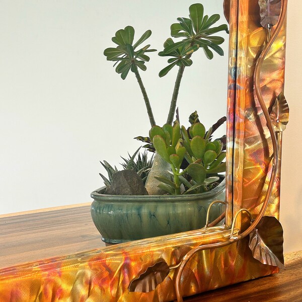 Copper Mirror, Large Mirror, gift for her, Wall Mirror, Handmade Home Decor, Boho Metal Art,  Botanical Reflections, vines, anniversary