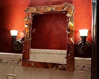 Copper Mirror, Vanity Mirror, Royal Colors, Unique Metal Art, Rare, Bathroom Mirror, Office Artwork, Copper Wall Decor, Anniversary Gift.