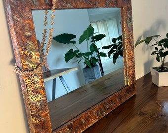 Mirror, Hammered Copper Mirror,  Decorative Wall Mirror, Bathroom Mirror,  Vanity Mirror, Copper Decor, Metal Wall Art, Modern Home Decor