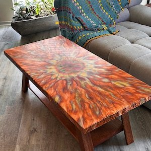 Large Handmade Coffee Table, Copper Decor, Unique Home Decor, Flame-Painted Copper Abstract Metal Art, Copper Table, End Table