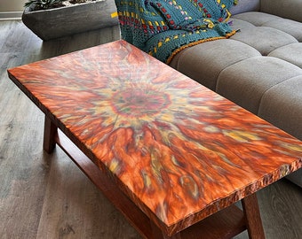 Large Handmade Coffee Table, Copper Decor, Unique Home Decor, Flame-Painted Copper Abstract Metal Art, Copper Table, End Table