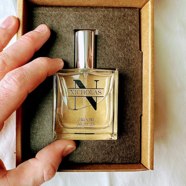 Monogram Custom Groom's Gift: Cologne for Our Wedding Day - Full Bottle with Personalized Print