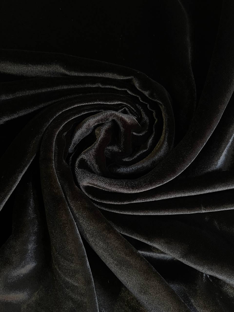 Black delicate silk velvet. Natural silk with a touch of viscose, perfect for evening outfits, elegant gowns, and blouses.