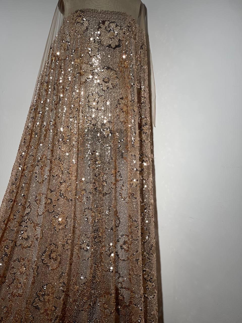 Gold Beads Lace Appliques Evening Dress with Sleeves main image 1
