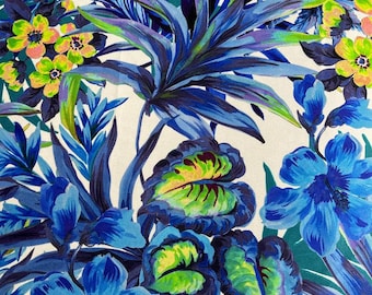 Natural Italian silk with a blue floral pattern. Light, flowing fabric for airy evening dresses, summer blouses, scarves.