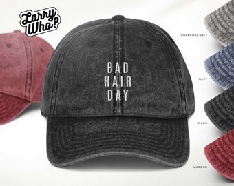 Cap im Vintage-Stil mit gesticktem Text "Bad Hair Day" | Unisex Baseballmütze mit Stickerei | Humor, Witzig, Lifestyle, Trendy, Statement