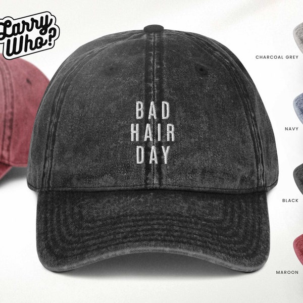 Cap im Vintage-Stil mit gesticktem Text "Bad Hair Day" | Unisex Baseballmütze mit Stickerei | Humor, Witzig, Lifestyle, Trendy, Statement