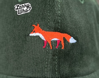 Fox Corduroy Pet - Geborduurde vintage papa pet met vosmotief - Dierenborduurwerk - Cadeau voor dierenliefhebbers - Unisex honkbalpet