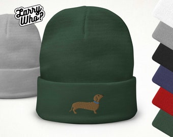 Beanie mit gesticktem Dackel | Unisex Mütze für Hunde-Liebhaber, Dackelbesitzer & Tierfreunde | Hund, Teckel, Haustier-Motiv, Vierbeiner