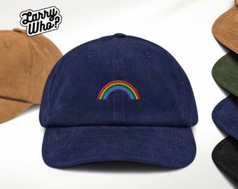 Stijlvolle unisex corduroy pet met regenboogborduurwerk | Trendy streetwear, verstelbaar, modieus, perfect cadeau, katoenen hoed