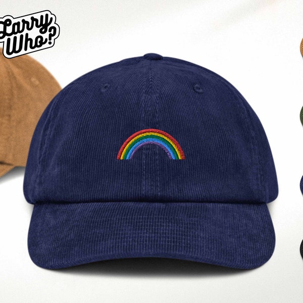 Stylische Unisex Cord Kappe mit Regenbogen-Stickerei | Trendige Streetwear, Verstellbar, Modisch, Perfektes Geschenk, Baumwollmütze