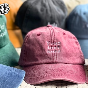 Gorra vintage personalizada | Gorra de béisbol unisex con tu propio texto | Gorras bordadas, varios colores, atemporales, elegantes, texto personalizado