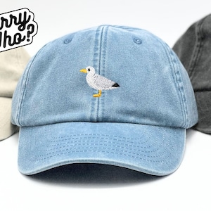 Vintage-keps med broderad mås | Unisex basebollkeps med broderi | Natur, hav, sjöfågel, hamn, sjö, kärlek till havet, ocean