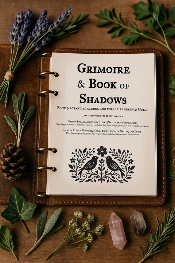 Printable Grimoire & Book of Shadows Botanical Garden and Forage Reference USDA Zone 9