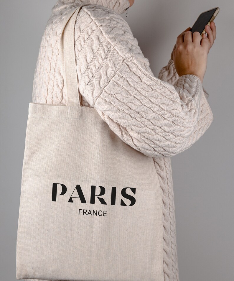 Paris France Pattern Print Leather Tote Bag main image 1