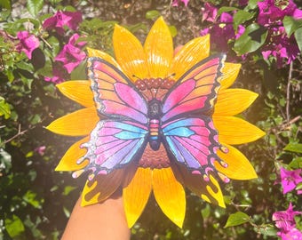 CUSTOM Magnetic Butterfly/Moth and Flower Wall Hanging Sculpture Display Art