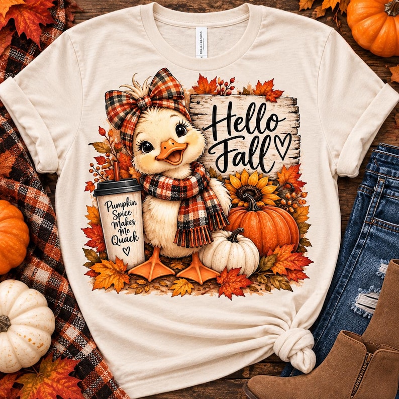 Quack Graphics Preppy Duck Pumpkin Fall PNG, Retro Autumn Vibes (digital Download ...