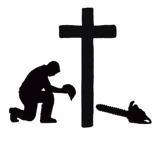 Logger Kneeling Praying at Memorial Cross SVG File,Logging Scene SVG -Vector Art Commercial/Personal Use-Cricut,Silhouette,Cameo,vinyl decal