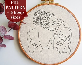 Romantic Couple Modern Hand Embroidery PDF Pattern, Valentine's Day Hoop Art Digital Design, Minimal Needlepoint Pattern, Instant Download