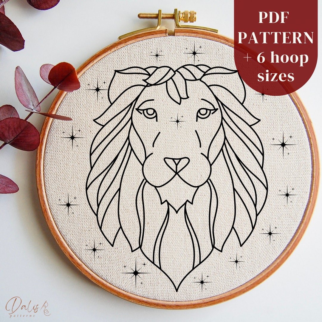 Leo Zodiac Sign Embroidery Pattern, Astrology Hand Embroidery Design ...