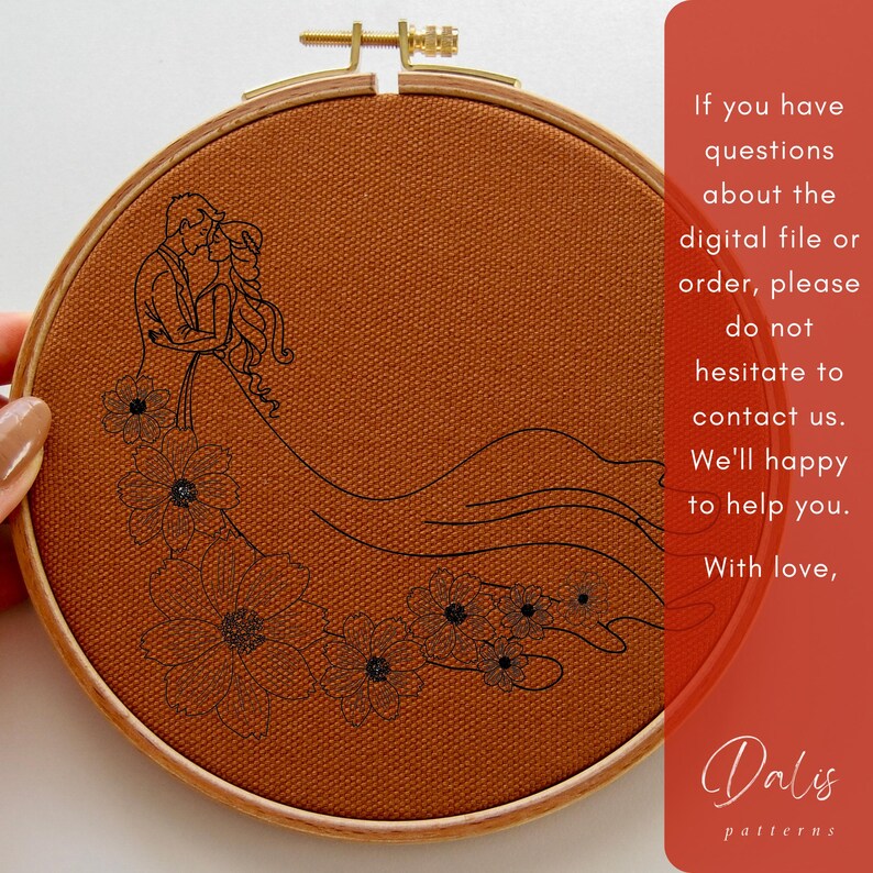Wedding Embroidery PDF Pattern Template, Floral Groom and Bride ...