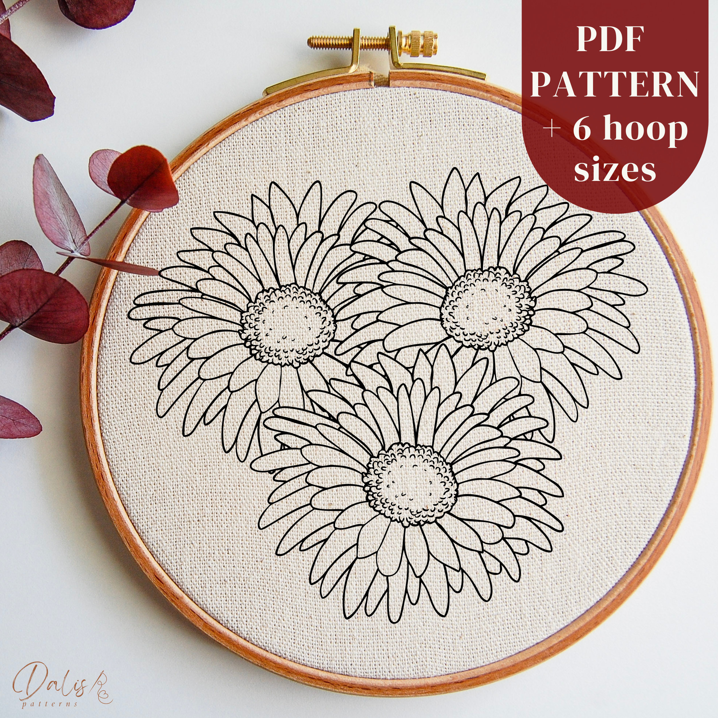 Sunflowers Hand Embroidery Design, Flower Embroidery Hoop Art PDF ...