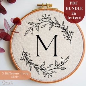 A-Z Alphabet Embroidery PDF Pattern Designs With Leaves, 26