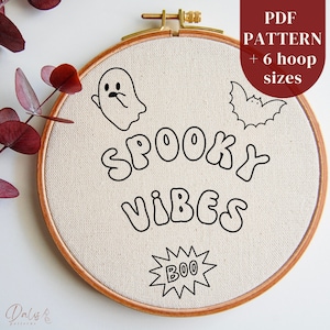Beginners Hand Embroidery Design, Spooky Season Embroidery Pattern, Halloween Embroidery Template, Spooky Vibes Stitching Pattern, DIY Craft