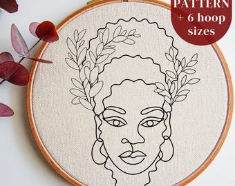 Digital African Woman Hand Embroidery PDF Pattern, Afro Girl Embroidery Design, Beautiful Black Woman Stitching Pattern, Beginner Embroidery