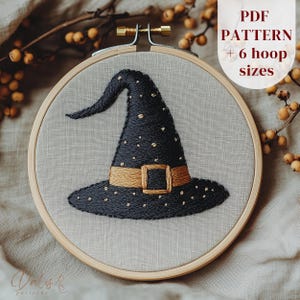 Witch Hat Hand Embroidery Pattern, Witchy Embroidery Design, Beginners DIY Embroidery Template, Wiccan Stitching Pattern, Digital Download