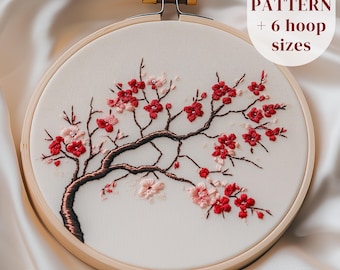 Sakura Tree Branch Hand Embroidery Design, Cherry Blossoms Embroidery Pattern, Spring Embroidery PDF Template, Digital Embroidery Printable