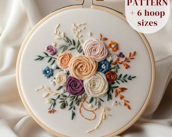 Flower Bouquet Hand Embroidery Pattern, Summer Flowers Embroidery Design, Botanical DIY Embroidery PDF Template, Digital Embroidery Download