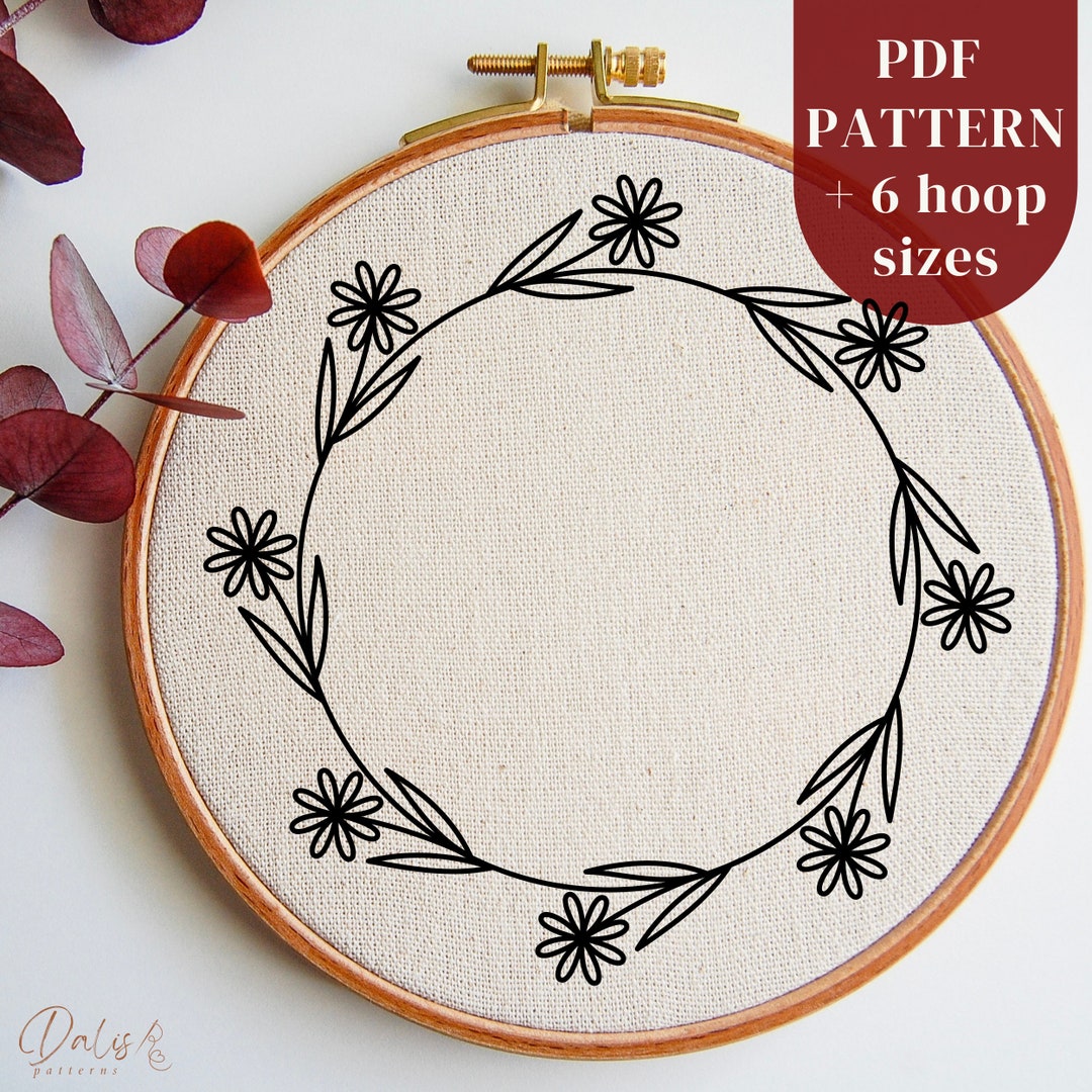 Botanical Hand Embroidery PDF Pattern: Flowers Wreath, Floral DIY Hoop ...