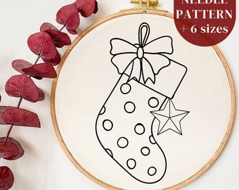 Christmas Stocking Punch Needle PDF Pattern, Printable Punch Needle Template, Christmas Sock Needlework Embroidery Design, Digital Download