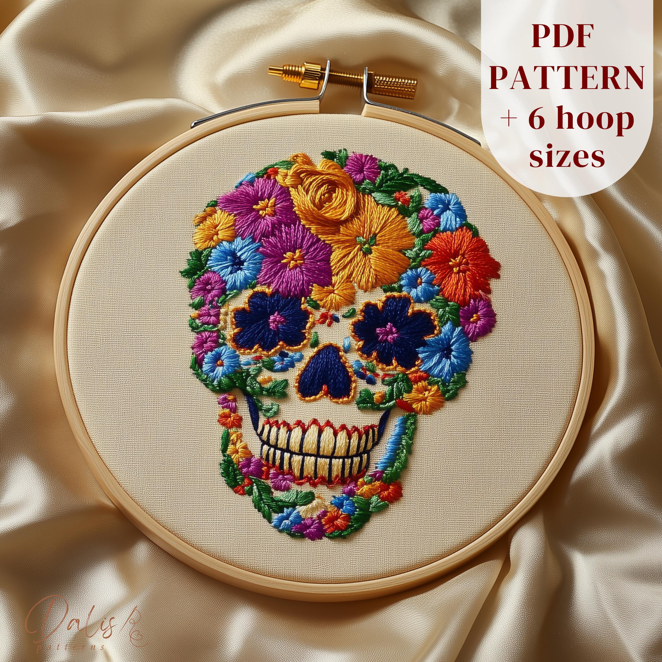 シュガースカルの手刺繍デザイン、メキシカンスカルの刺繍PDFパターン