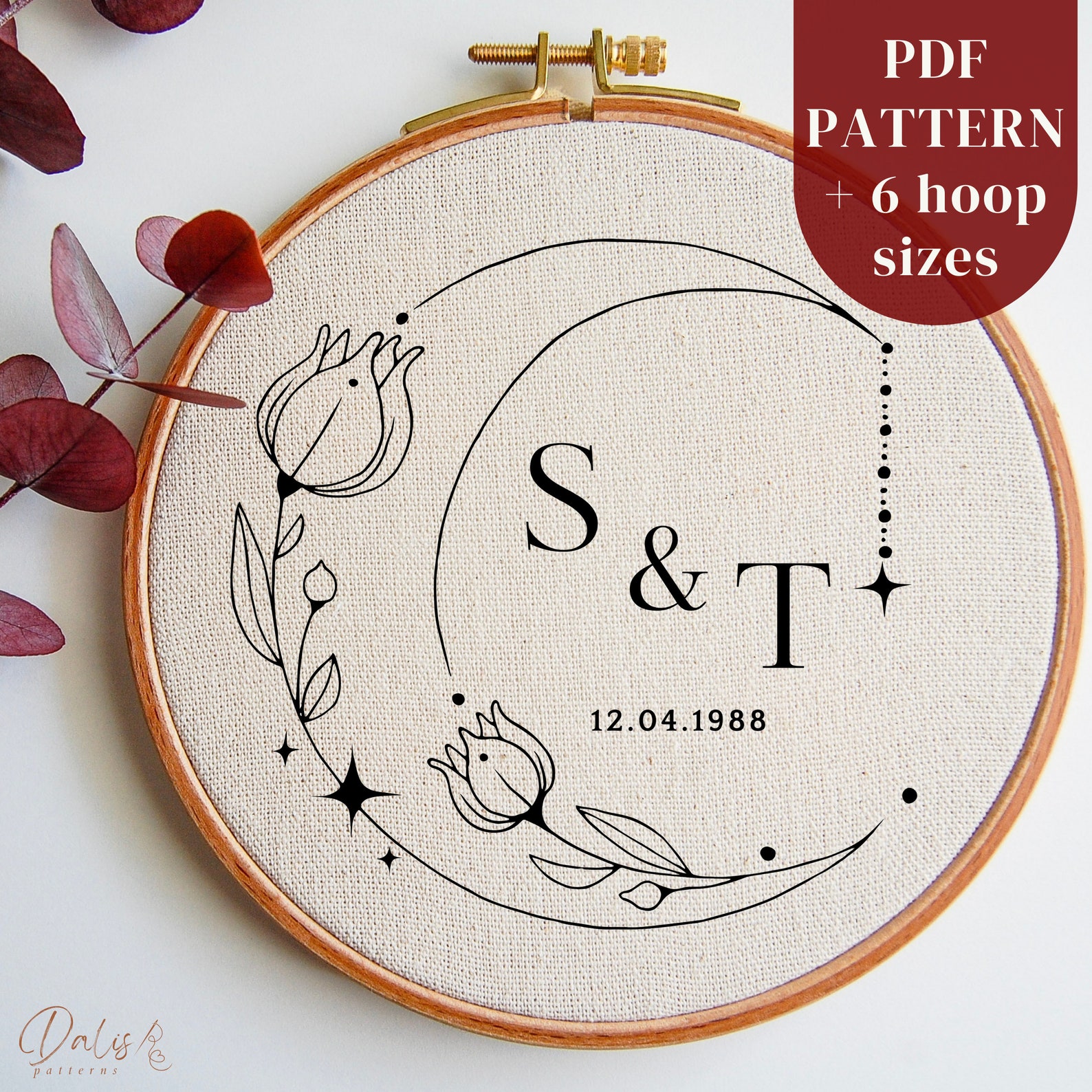 Custom Wedding Embroidery PDF Pattern File, Letters With Flower ...