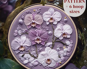 蘭の手刺繍デザイン、秋の花の刺繍パターン、初心者向けステッチテンプレート、花柄DIY刺繍クラフト、デジタルダウンロード