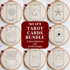 Paquete de patrones de bordado en PDF de cartas del tarot, conjunto de diseños de bordado a mano de brujas, el sol, la luna, las estrellas y el mundo, principiantes en el arte psíquico del aro de bricolaje